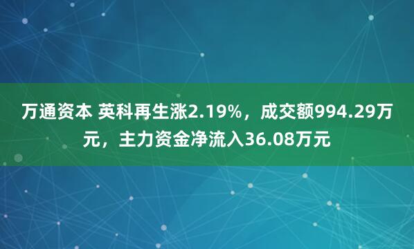 万通资本 英科再生涨2.19%，成交额994.29万元，主力资金净流入36.08万元